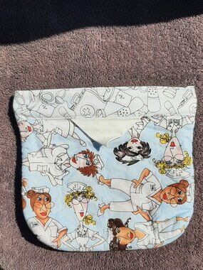 Make Up Bag Case Handmade Quilted 7" x 7.5" Nurse Theme Metal Bar Snap Closure